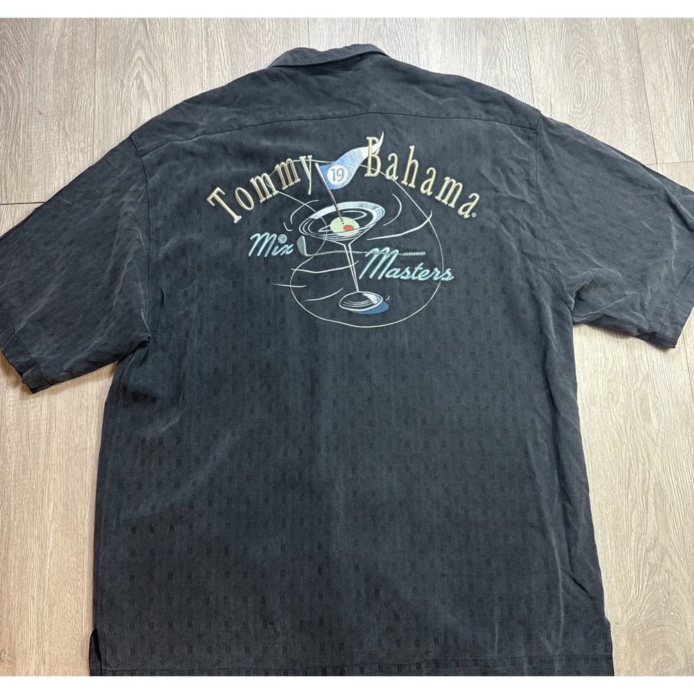 TOMMY BAHAMA Men's Vintage Shirt Silk Embroidered 19th Hole Drink Mix Masters L